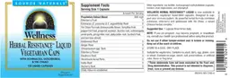 Label for Herbal Resistance Liquid Vegetarian Caps