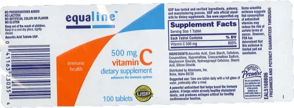Label for 500 mg Vitamin C
