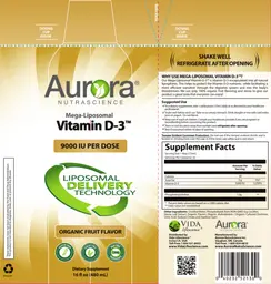 Label for Mega-Liposomal Vitamin D-3 9000 IU Organic Fruit Flavor