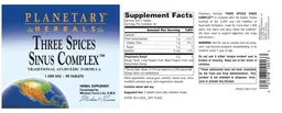 Label for Three Spices Sinus Complex 1,000 mg