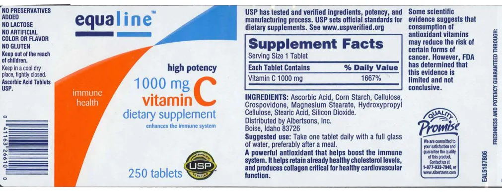 Label for High Potency 1000 mg Vitamin C