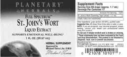 Label for Full Spectrum St. John's Wort Liquid Extract