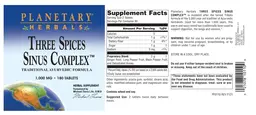 Label for Three Spices Sinus Complex 1,000 mg