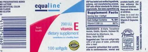 Label for 200 IU Vitamin E