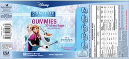 Label for Disney Frozen Complete Multi-Vitamin Gummies