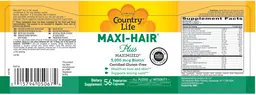 Label for Maxi-Hair Plus 5,000 mcg Biotin