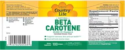 Label for Natural Beta Carotene 25,000 IU Vitamin A