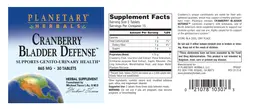 Label for Cranberry Bladder Defense