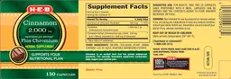 Label for Cinnamon 2,000 mg Plus Chromium