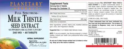 Label for Full Spectrum Milk Thistle Seed Extract