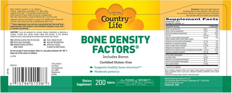 Label for Bone Density Factors