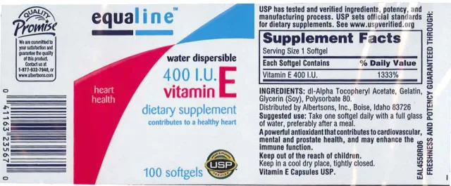 Label for Water Dispersible 400 IU Vitamin E