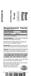 Label for Beet Root 500 mg