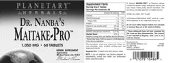Label for Dr. Nanba's Maitake-Pro 1,050 mg
