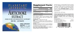 Label for Artichoke Extract 500 mg