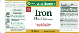 Label for Iron 65 mg