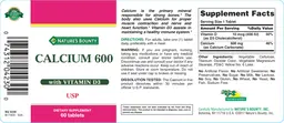 Label for Calcium 600 With Vitamin D3