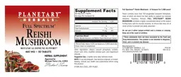 Label for Full Spectrum Reishi Mushroom 460 mg