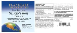 Label for Full Spectrum St. John's Wort Extract 600 mg