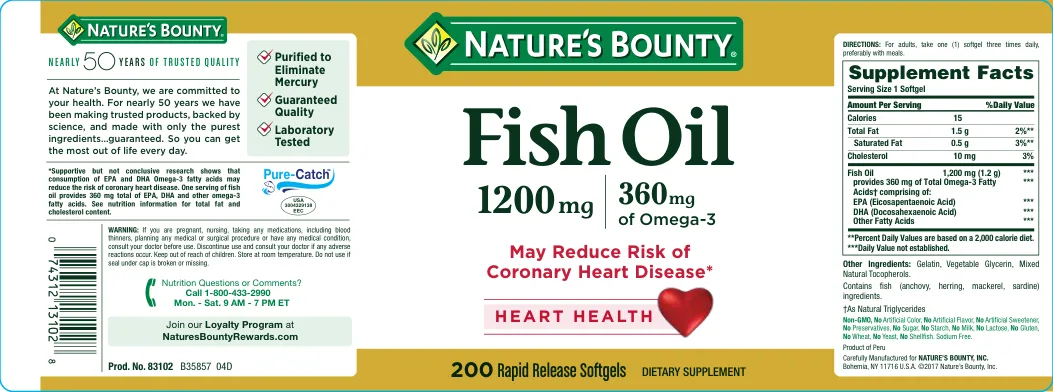 Label for Fish Oil 1200 mg