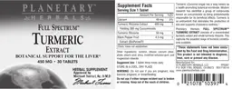 Label for Full Spectrum Turmeric Extract 450 mg