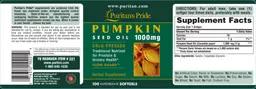 Label for Pumpkin Seed Oil 1000 mg
