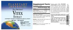 Label for Full Spectrum Vitex Extract 500 mg