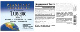 Label for Full Spectrum Turmeric Extract 450 mg