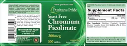 Label for Yeast Free Chromium Picolinate 200 mcg