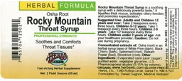 Label for Osha Root Rocky Mountain Throat Syrup