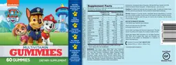 Label for Paw Patrol Multivitamin Gummies
