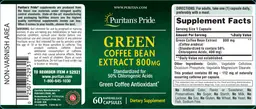 Label for Green Coffee Bean Extract 800 mg