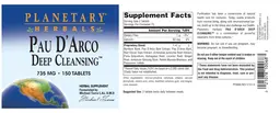 Label for Pau D' Arco Deep Cleansing 735 mg