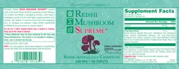 Label for Reishi Mushroom Supreme 650 mg