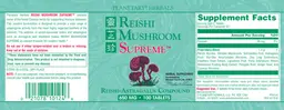 Label for Reishi Mushroom Supreme 650 mg