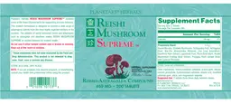 Label for Reishi Mushroom Supreme 650 mg