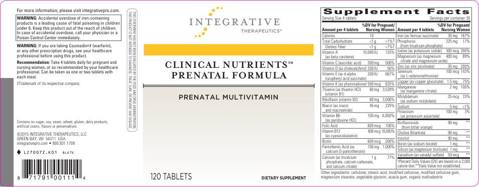 Label for Clinical Nutrients Prenatal Formula