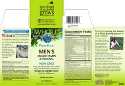 Label for Pure Food Men's Multivitiamn & Mineral