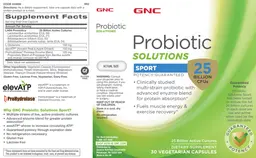 Label for Probiotic Solutions Sport 25 Billion CFUs
