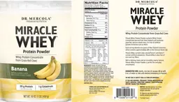 Label for Miracle Whey Protein Powder Banana