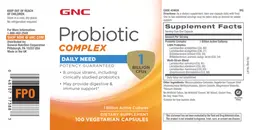 Label for Probiotic Complex Daily Need 1 Billion CFUs
