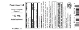 Label for Resveratrol 100 mg