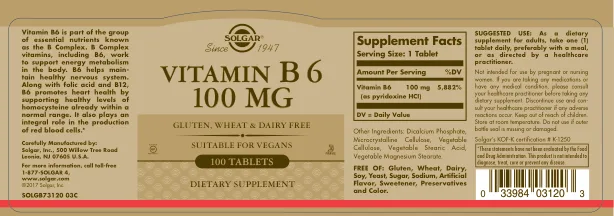 Label for Vitamin B6 100 mg
