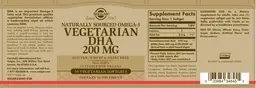 Label for Naturally Sourced Omega-3 Vegetarian DHA 200 mg