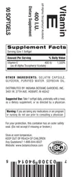 Label for Vitamin E 400 IU