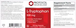 Label for L-Tryptophan 500 mg