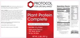 Label for Plant Protein Complete Natural Vanilla Flavor