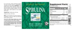 Label for Spirulina 500 mg