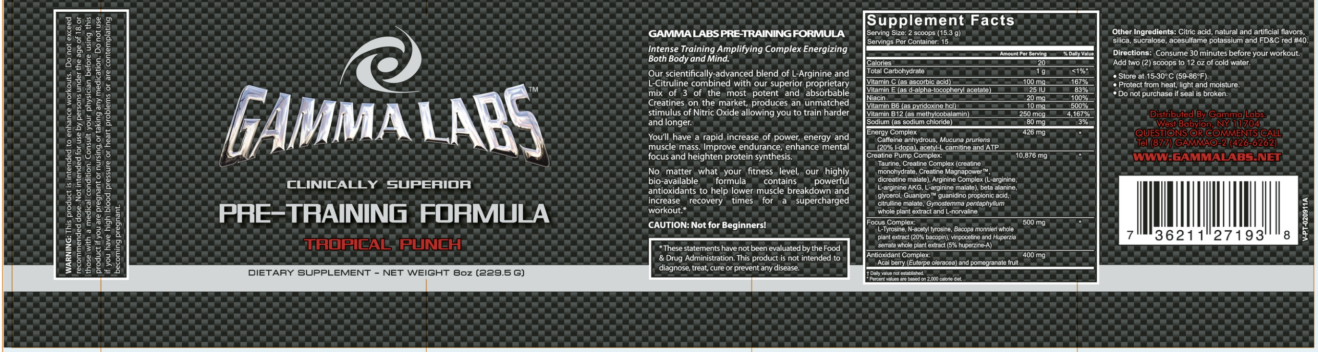 Label for Pre-Training Formula Tropical Punch