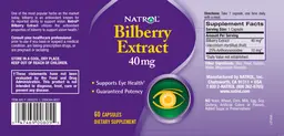 Label for Bilberry Extract 40 mg